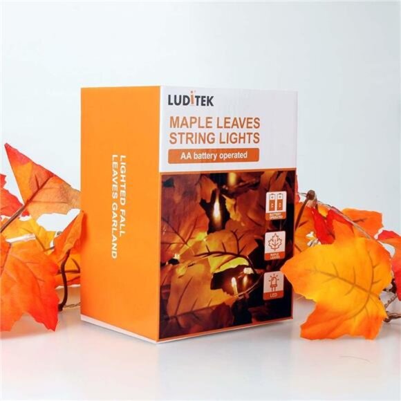 Fall Decor 2-Pack Lighted Garland, 16.4ft 40 LED Thanksgiving & Halloween Lights - Picture 7 of 8